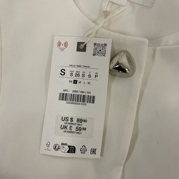 Zara Womens Blazer suit Jacket Size S White Tailored collarless 2399/593 NWT - Picture 5 of 13